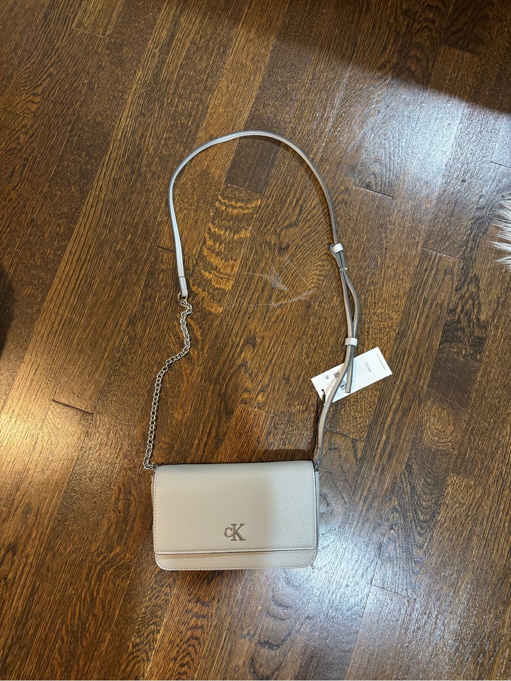 Calvin Klein Pebbled Crossbody Bag in Light Gray